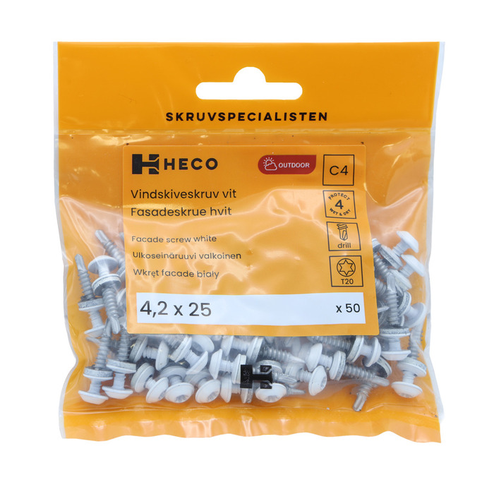 Vindskiveskruv C4 4,2 x 25 mm Vit 50-pack Heco